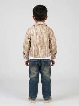 Boys 3-Piece Textured Beige Shirt Jacket, White Graphic T-Shirt and Dark Blue Washed Denim Jeans Set