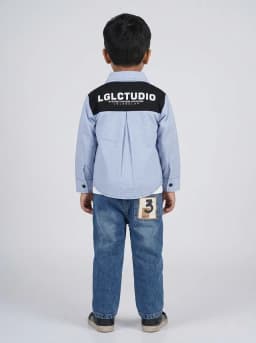 Boys Light Blue Striped Shirt, White T-Shirt and Mid-Blue Washed Jeans 3-Piece Set