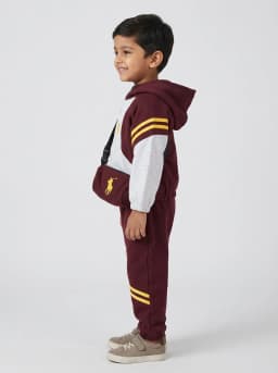 Maroon and Heather Grey Colourblocked Hooded Tracksuit with Crossbody Pouch - 3 Piece Set