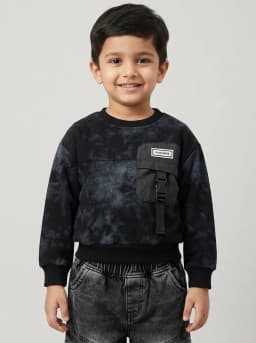 Boys Black Acid Wash Sweatshirt and Washed Black Denim Cargo Joggers Set