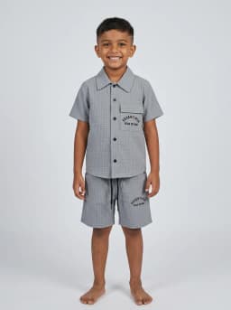 Boys Grey Textured Grid Shirt and Shorts Set