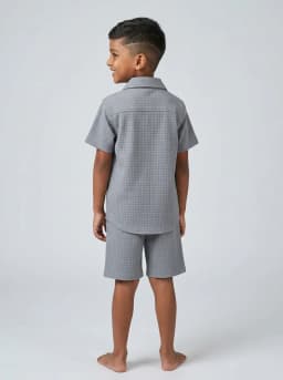 Boys Grey Textured Grid Shirt and Shorts Set