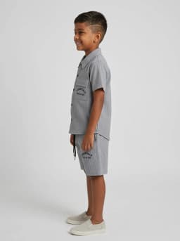 Boys Grey Textured Grid Shirt and Shorts Set