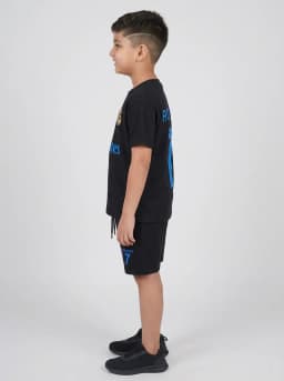 Boys Black Ronaldo 7 Printed Football Jersey T-Shirt and Shorts Set