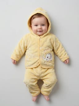 Baby Light Yellow Hooded Fleece Jacket and Pyjamas Set with Elephant Applique