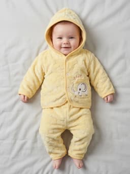 Baby Light Yellow Hooded Fleece Jacket and Pyjamas Set with Elephant Applique