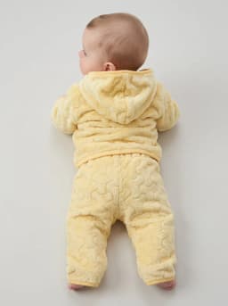 Baby Light Yellow Hooded Fleece Jacket and Pyjamas Set with Elephant Applique
