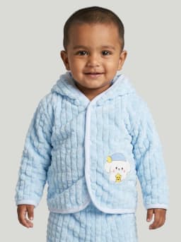 Baby Boys and Girls Light Blue Plush Fleece Hooded Jacket and Pyjama Set