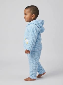 Baby Boys and Girls Light Blue Plush Fleece Hooded Jacket and Pyjama Set