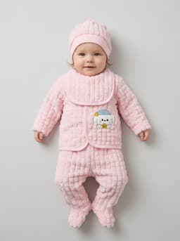 Baby Girls Light Pink Textured Fleece 5-Piece Winter Set