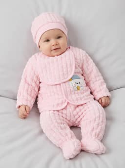 Baby Girls Light Pink Textured Fleece 5-Piece Winter Set