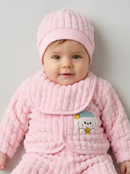 Baby Girls Light Pink Textured Fleece 5-Piece Winter Set