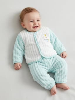 Baby Pastel Mint Blue and White Textured Fleece Top and Pyjamas Set