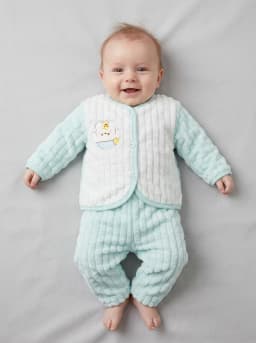 Baby Pastel Mint Blue and White Textured Fleece Top and Pyjamas Set