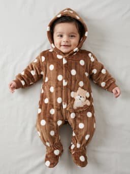 Baby Brown Polka Dot Hooded Fleece Footie Romper