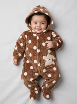 Baby Brown Polka Dot Hooded Fleece Footie Romper