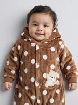 Baby Brown Polka Dot Hooded Fleece Footie Romper