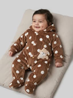 Baby Brown Polka Dot Hooded Fleece Footie Romper