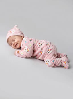 Baby Girls Light Pink Bunny Print 6-Piece Fleece Winter Set