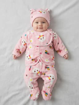 Baby Girls Light Pink Bunny Print 6-Piece Fleece Winter Set