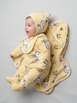 Baby Boys and Girls Pastel Yellow 6 Piece Fleece Swaddle and Clothing Set