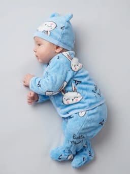 Baby Boys and Girls Sky Blue Bunny Print Fleece 6-Piece Clothing and Blanket Set