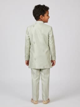Boys Pale Sage Green Embroidered Sherwani and Trouser Set with Mala