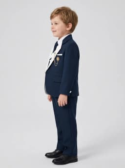 Boys Navy Blue 5-Piece Formal Tuxedo Suit Set with Blazer, Waistcoat, Shirt, Trousers and Tie