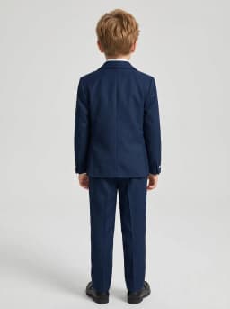 Boys Navy Blue 5-Piece Formal Tuxedo Suit Set with Blazer, Waistcoat, Shirt, Trousers and Tie