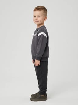 Boys Charcoal Grey Printed Crewneck Sweatshirt with Contrast Stripes