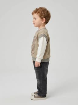Boys Beige and Off-White Layered Long Sleeve Graphic Sweatshirt