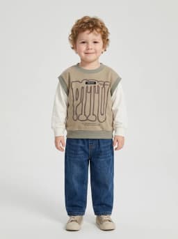 Boys Beige and Off-White Layered Long Sleeve Graphic Sweatshirt