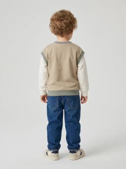 Boys Beige and Off-White Layered Long Sleeve Graphic Sweatshirt