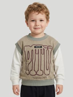 Boys Beige and Off-White Layered Long Sleeve Graphic Sweatshirt