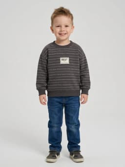 Boys Charcoal Grey Striped Typography Crew Neck Sweatshirt
