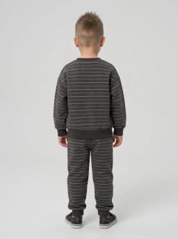 Boys Charcoal Grey Striped Typography Crew Neck Sweatshirt