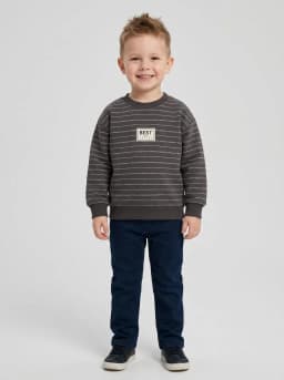 Boys Charcoal Grey Striped Typography Crew Neck Sweatshirt