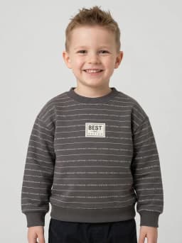 Boys Charcoal Grey Striped Typography Crew Neck Sweatshirt