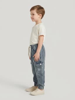 Boys Slate Blue Washed Denim Cargo Jogger Jeans