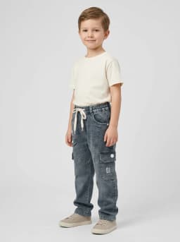 Boys Slate Blue Washed Denim Cargo Jogger Jeans