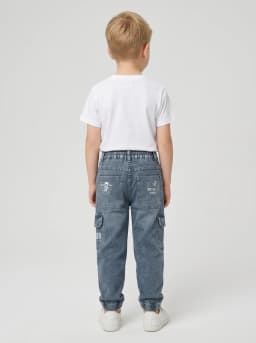 Boys Slate Blue Washed Denim Cargo Jogger Jeans
