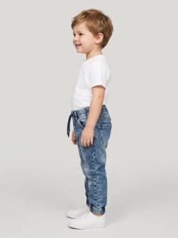 Boys Mid-Blue Stonewash Denim Joggers with Drawstring Waist