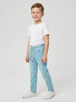 Unisex Sky Blue Washed Denim Jogger Jeans with Drawstring