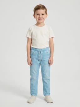 Unisex Sky Blue Washed Denim Jogger Jeans with Drawstring