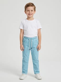 Unisex Sky Blue Washed Denim Jogger Jeans with Drawstring