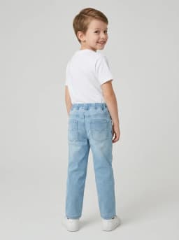 Unisex Sky Blue Washed Denim Jogger Jeans with Drawstring