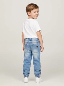 Boys Light Blue Washed Denim Jogger Jeans with Drawstring