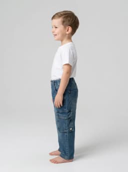 Boys Mid-Blue Washed Denim Cargo Jeans