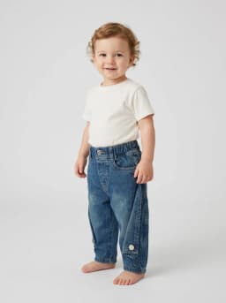 Kids Mid-Blue Washed Denim Cargo Pants