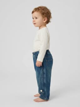 Kids Mid-Blue Washed Denim Cargo Pants